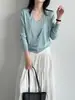 Luxi 2026 Otoño Nuevo Versátil Cuello Halter Cuello en V Falso Dos Piezas Suéter de Punto para Mujer Abrigo Adelgazante ss1026