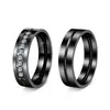 Anéis Lisos de Aço Inoxidável com Cravação de Diamantes para Homens e Mulheres, Anéis de Casal, Conjunto de Joias de Luxo Leve, Anel com 7 Cravações de Diamantes
