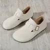 Zapatos Vintage de Punta Abierta para Uso en Exteriores, Mules de Cuero con Hebilla y Suela Suave, Zapatos Planos Casuales Versátiles y Cómodos para Mujer