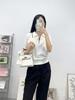 Suéter de manga corta con cuello tipo polo y contraste de lyocell para mujer, ropa de verano 2024