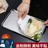 Bandeja rectangular de acero inoxidable engrosada para servir en casa, adecuada para servir rollos de fideos de arroz, bandeja para hornear, bandeja multifuncional para puestos, bandeja para pasteles y frutas