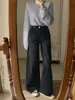 Jeans anchos negros y grises para mujer, nuevo estilo de otoño, de tiro alto, corte holgado, talla grande, adelgazantes para cuerpo tipo pera, pantalones de pierna recta