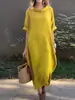 Vestido Largo Casual Holgado de Manga Media con Cuello Redondo Talla Plus de Manga Larga Acampanado Estilo Europeo y Americano para Mujer - Lo Más Vendido de Amazon Primavera 2025