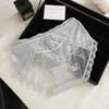 Tiktok Live Satén Brilloso Sexy Encaje Ropa Interior de Mujer Elegantes Jacquard Transpirables Calzones de Cintura Media Ajustados a la Cadera Nuevo Estilo