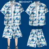 Traje de Viaje Camisa de Manga Corta para Hombre Camisa de Playa Costera Pantalones Cortos Casuales de Vacaciones Tallas Grandes Pantalones de Tres Cuartos Ropa de Pareja