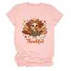 Amazon eBay sitio independiente moda casual Acción de Gracias mujer "agradecida" pavo hoja de arce cuello redondo camiseta