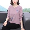 Camiseta feminina de manga comprida da moda mãe primavera e outono 2025 nova roupa de outono roupa exterior estilo estrangeiro top meia-idade e velho camisa básica