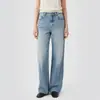 Jeans Feminino Personalizado Feito de Algodão Puro, Confortável e Casual, Perna Larga, Solto, Cintura Alta, Valoriza o Corpo em Formato de Pera, Calça Reta