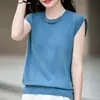 Estilo Novo Primavera e Verão 2026 Colete Tricotado Gola Redonda Algodão Puro para Mulheres Cor Sólida Sem Mangas Pulôver Camisa Base Solta Top