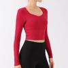 Roupas de Yoga Justas para Primavera e Verão, Bojo Fixo, Secagem Rápida, Manga Longa, Treinamento de Corrida, Fitness, Slim Fit, Gola Quadrada, Top Esportivo