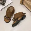 Pantuflas Antideslizantes Frescas para Uso en Exteriores, Sandalias Planas con Borlas Estilo Antiguo para Mujer, Casual Verano 2026, Tacón de Cuña Oculto para Aumentar la Altura, Sandalias Romanas de Suela Gruesa