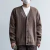 Suéter de cárdigan a rayas retro japonés para hombres y mujeres, estilo universitario de otoño e invierno, chaqueta de punto casual con cuello en V para pareja, moderno