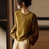 100% Pura Lã de Caxemira Feminina Gola Redonda Mesmo Estilo de Liu Wen Solto Casual Simples Moda Peça Base Tricô Estilo Outono e Inverno