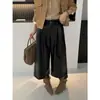 ICCIICC Pantalones de Pierna Ancha de Cuero PU Modernos de Moda Otoñales, Pantalones Casuales Sueltos Acortados para Mujer, Modelo Nuevo 2912