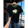 Camiseta de Algodón Puro con Bloques de Color, Cuello Redondo y Manga Corta para Mujer, Top de Moda Estilo Coreano, Camiseta Básica para Primavera y Verano