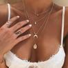 Colar de vieira crescente de concha nova europeia e americana transfronteiriça, colar feminino de personalidade exagerada multicamadas, corrente clavicular por atacado