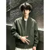 Chaqueta de aviador negra para hombre, primavera y otoño, de alta gama, hombro recto, estilo corto, estilo callejero americano, cuello alto, elegante chaqueta de béisbol