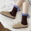 Calcetines Juveniles con Estilo Coreano y Cuadros Azules Anchos, Calcetines Versátiles de Encaje a Media Pantorrilla con Diseño Único de Atar y Calcetines Flojos