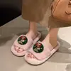 Nuevas zapatillas de felpa con cascabeles de Navidad de comercio exterior para mujer, cálidas de otoño e invierno con lazo, de punta abierta, de algodón
