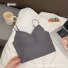 Camisola de seda de hielo con espalda hueca y hilo cruzado para mujer, ropa interior deportiva sexy con almohadilla para el pecho