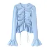 2026 Verano Nuevo Moda Femenina Europea y Americana Transfronteriza Top de Cuatro Colores con Cordón y Mangas de Campana w017 109