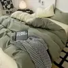 Categoría a Juego de Cama de Cuatro Piezas de Color Sólido para Maternidad e Infancia, Funda de Edredón de Algodón Puro Lavado, Funda de Colcha, Sábana Ajustable, Juego de Tres Piezas para Dormitorio de Estudiantes