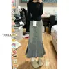 Saia Jeans Vintage Feminina Cintura Alta Primavera e Outono para Gordinhas Emagrecedora Plus Size Formato Pera Comprimento Médio Saia Cauda de Peixe