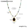 Rueda de la fortuna cadena para clavícula de cuentas de piedra natural colgante de gota de agua con circonita collar de acero inoxidable chapado en oro color duradero joyería al por mayor