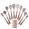 Juego de Utensilios de Cocina de Silicona con Grano de Madera Transfronterizo de 12 Piezas Antiadherente Juego de Cuchara y Espátula Mango con Grano de Madera Dorado Anti-Escaldaduras Utensilios de Cocina