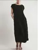 Amazon Aliexpress 2024 Ebay Europeo y Americano Color Sólido Sin Mangas Holgado Algodón y Lino Bolsillo Vestido en Stock