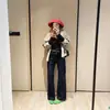 Jeans casuais de alta cintura Zedaijiai em denim, perna reta, levemente boca de sino, estilo outono, modelador e que aumenta a altura, confortável para mulheres
