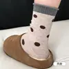 Meias casuais retro de algodão, bloqueio de cores, patchwork, borda enrolada, poá, invisíveis, versáteis, respiráveis, absorventes de suor, estilo japonês, meias de cano médio