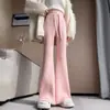 Pantalones de Punto Elásticos de Cintura Alta con Cordón Adelgazantes de Otoño e Invierno Nuevos para Mujer Pantalones Versátiles de Bocina con Flecos de Longitud Completa para Mujer