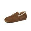 Zapatos de Nieve Birkenstock Redondos de Lana de Cordero con Tacón Bajo Moneda de Oro Estilo Nuevo Invierno 2025 Zapatos Retro de Piel para Mujer