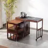 Gabinete de Té Giratorio Móvil Mesa de Té Mesa de Té para el Hogar Balcón de Apartamento Pequeño Mesa de Café Mesa Integrada con Tetera Eléctrica Juego de Mesa y Sillas