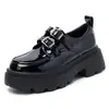Zapatos de cuero con suela gruesa para mujer, mocasines de estilo británico de doble abotonadura, populares en línea, zapatos para aumentar la altura, Primavera 2020