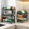 Estante de cocina de doble capa para platos, estante de almacenamiento multifuncional para encimera para tazones, palillos, cuchillos y platos