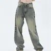 Jeans de Hombre Color Amarillo Arcilla Retro Pierna Ancha Persona Baja Primavera Verano Nuevos Cintura Alta Rectos Holgados Adelgazantes Pantalones Largos