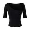 Camiseta Morada Asimétrica de un Hombro con Mangas Medias para Mujer, Camisa Base Adelgazante de Verano Ajustada a la Cintura, Top Corto Estilo Puro Deseo