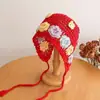 Sombrero de Hilo Floral Calado Estilo Étnico para Niñas, Dulce Gorro de Punto Morado, Gorro de Punto Atmosférico y que Afina el Rostro