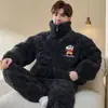 Pijama Engrosado de Invierno con Forro de Polar Acolchado de Tres Capas Coral Fleece Franela Otoño e Invierno Ropa de Casa Cálida para Hombre traje