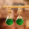 Nuevos Pendientes de Ágata Verde Natural Estilo Chino, Pendientes Versátiles Simples Retro de Alta Gama, Pendientes Elegantes Elegantes y de Moda