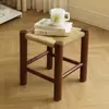 Banqueta Trançada de Madeira Maciça, Banqueta Baixa Doméstica Vintage Estilo Chinês, Banqueta para Trocar Sapatos na Entrada, Banqueta Pequena para Suporte de Flores na Sala de Estar