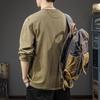 Camiseta Masculina Manga Longa Gola Henry Lavada Vintage Pesada Estilo Americano Loose Moda Marca Outono Camisa Base Suéter Moda
