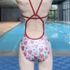 Traje de baño de competición profesional de una sola capa, talla grande, ligeramente regordeta, para mujer, nuevo modelo 2026, color melocotón con estampado de corazón, exclusivo para piscinas
