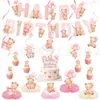 Decoraciones para Pasteles Serie Oso Rosa Popular Transfronteriza Banderín de Letras de Cumpleaños Juego de Banderines Colgantes en Espiral