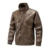 2025 nueva chaqueta de cuero PU para hombre de comercio exterior transfronterizo con cuello alto, chaqueta de cuero de moda para hombre, chaqueta casual de moda, abrigo ancho