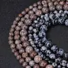 Pedra de floco de neve natural contas soltas contas redondas pulseira de contas feita à mão acessórios de joias diy pulseira contas semiacabadas atacado