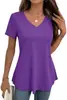Camiseta de Verano Nueva Estilo Europeo y Americano para Mujer, de Waffle, Cuello en V, Manga Corta, Holgada, Talla Grande, Color Sólido, Adelgazante, Moderna, Versátil y Casual