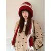 Gorro de Punto Rojo con Pompón Navideño para Mujer, Gorro Grueso de Invierno Cálido que Protege las Orejas, Gorro de Punto para la Cabeza a Prueba de Frío